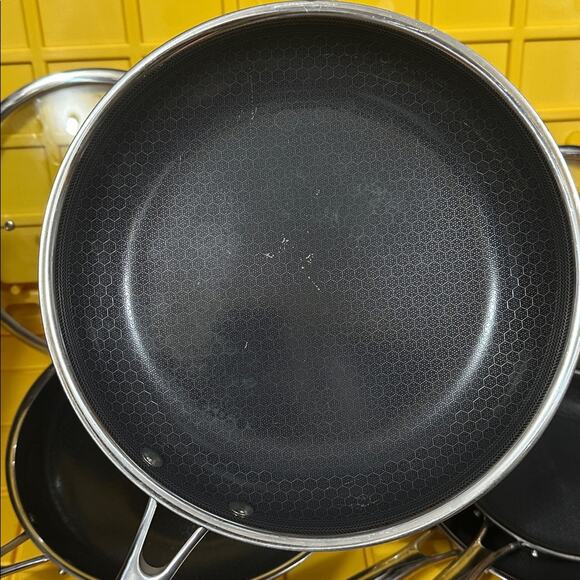 HEXCLAD 7 Piece Nonstick Stainless Steel Frying Pan Set 8 10 12" Lids Wok M $600 - Picture 7 of 10